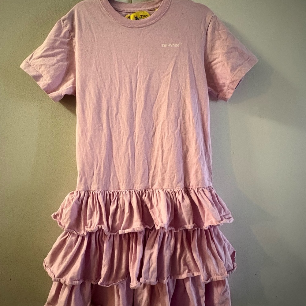 Off-White Pink Graphic Ruffle Dress - Picture 2 of 4